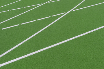 Obraz premium Track and field lanes. Running lanes at a track and field athletic center. Horizontal sport theme poster, greeting cards, headers, website and app
