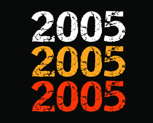 Year 2005 smudged font. Vector with year on black background.