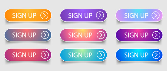 sign up set. vector illustration colourful button collection 
