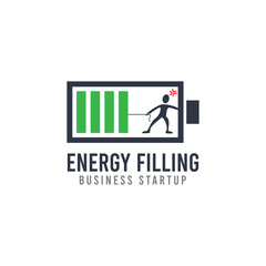Energy Filling Logo with Battery and People Shape Combination.