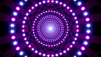 Flashing and fast changing neon dot light checkered tunnel
