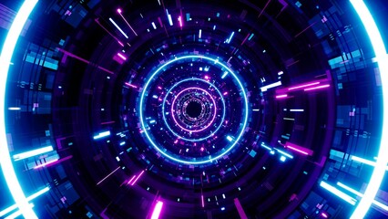 Bright Neon Light Cyber Tunnel Art