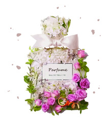 Perfume bottle with flowers. Fashion and style, clothes and accessories - obrazy, fototapety, plakaty