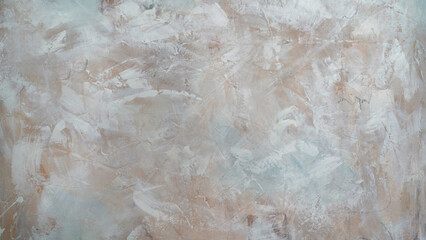 Abstract modern art. Closeup view of a contemporary painting with beautiful brush texture and white color palette. 