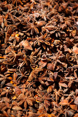 Star anise background. Selective focus.