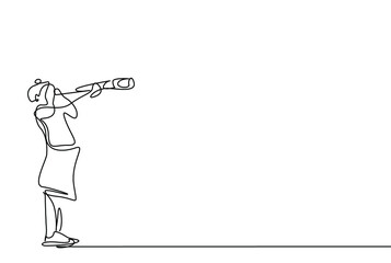 a teenage girl looks forward cheerfully and happily through a large binocular