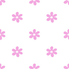 Pink smiley daisy pattern. Vector seamless pattern. - 514060725