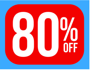 80 percent off. sales discount. red balloon and a blue background