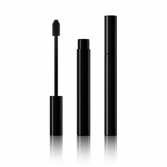 Obraz premium Mascara. Realistic mascara packaging. Black. Isolated on a white background. Close up. 3D render. Product presentation.