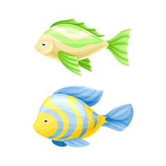 Colorful Fish as Aquatic Gill-bearing Animal with Fin and Tail Vector Set