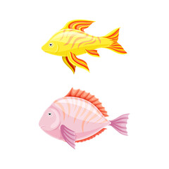 Colorful Fish as Aquatic Gill-bearing Animal with Fin and Tail Vector Set