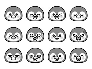 ペンギンの顔アイコンセット＿グレー