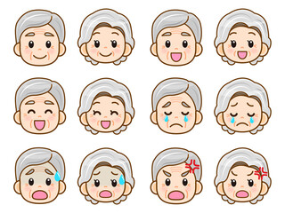 老夫婦の顔アイコン素材セット＿ベクター