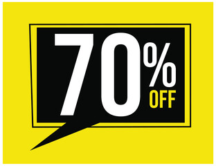 70 percent off. sales discount. black balloon and a yellow background