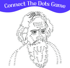 connect the dots, draw game, kids puzzle work sheet, famous people vector