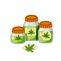 Jar of hemp oil. Marijuana ointment. Skin care and natural cosmetics.