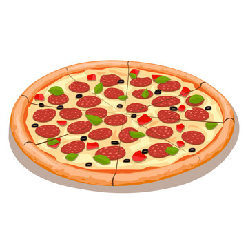 A cartoon image of a delicious margarita pizza