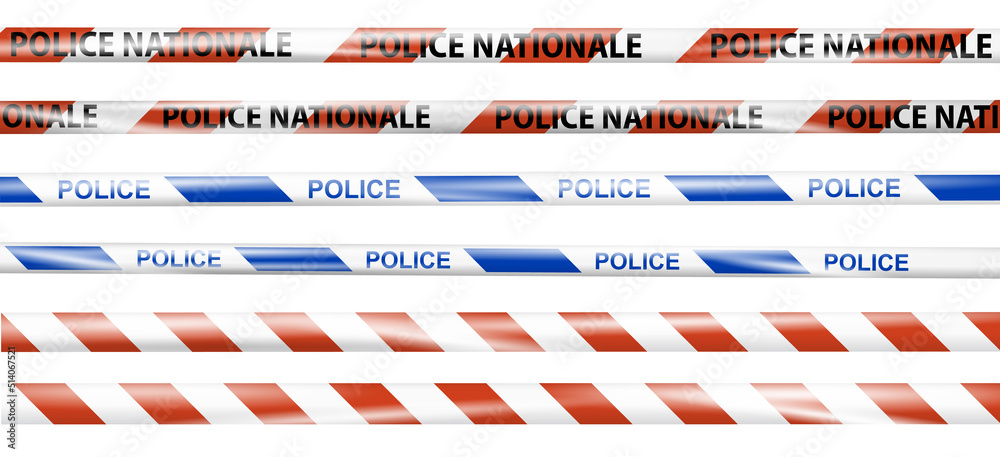 Wall mural realistic caution police tape blue, red and white. warning sign for crime scene or construction area