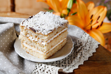 Layer vanilla and chocolate cake.
