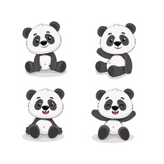 Fototapety  Cute cartoon panda. Cute panda bear, happy baby animal, lazy funny chinese bear. Set panda.Vector illustration