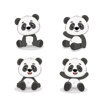 Cute cartoon panda. Cute panda bear, happy baby animal, lazy funny chinese bear. Set panda.Vector illustration