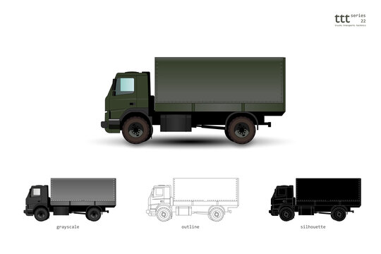 Insulated olive truck with awning. Off-road military truck.