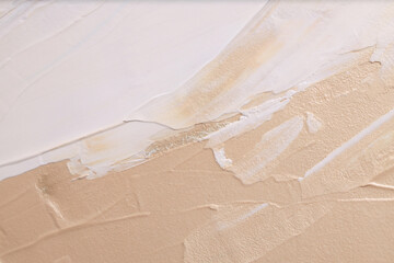 Art Acrylic smear blot brushstroke painting wall. Abstract texture beige, white color stain...