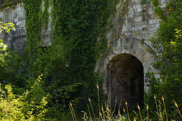entrance to the ruins of the old austrian Fort Ovina near Pula in Croatia it is a lost place and...