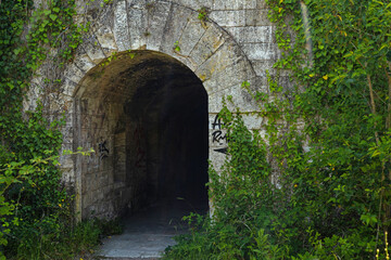 entrance to the ruins of the old austrian Fort Ovina near Pula in Croatia it is a lost place and open for public