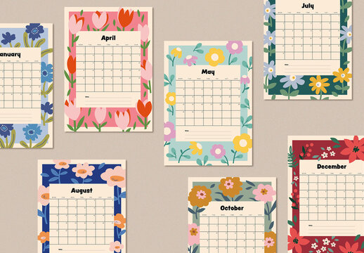 Calendar Layout with Flowers