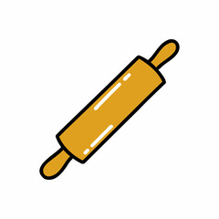 rolling pin doodle icon, vector color line illustration