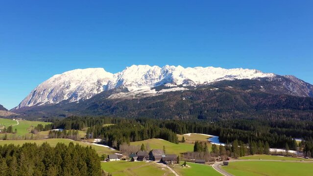 Grimming mountain in Styria. View from Bad Mitterndorf during springtime.