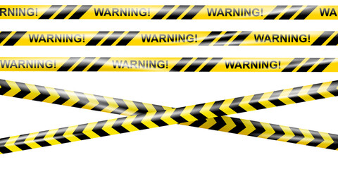 Realistic under construction crossing caution tape of warning signs for construction area or crime scene. Danger tape. Police line and do not cross ribbon. Warning danger tape. Ribbons for accident - obrazy, fototapety, plakaty