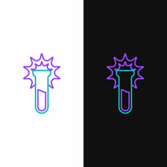 Line Test tube and flask icon isolated on white and black background. Chemical laboratory test. Laboratory glassware. Colorful outline concept. Vector
