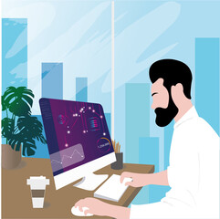 MAN WORKING AT A COMPUTER