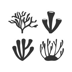 Marine underwater corals vector silhouette set