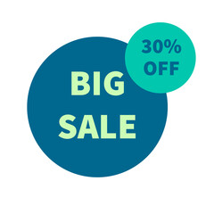 Sale round icon with 30 percent discount banner button isolated on white background.