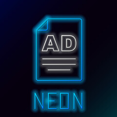 Glowing neon line Advertising icon isolated on black background. Concept of marketing and promotion process. Responsive ads. Social media advertising. Colorful outline concept. Vector