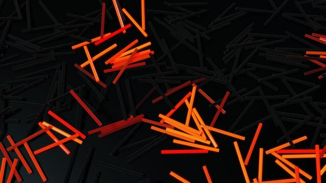 3d abstract looped background with lot of gray rectangles lay on plane and light up red orange. Bulbs start to glow forming pattern like abstract chrismas garland. Waves runs across sticks