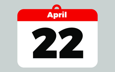 April, 22. White and red calendar.
