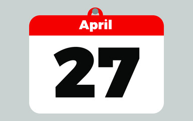 April, 27. White and red calendar.