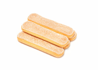 Ladyfingers or savoiardi biscuit, italian desserts and sponge cookies, isolated on white background