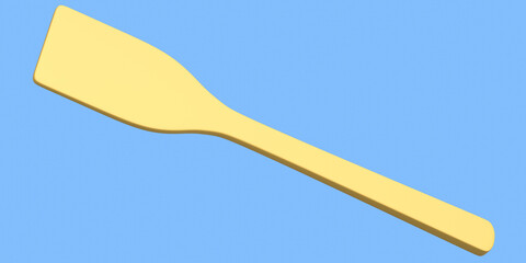 Wooden solid turner or kitchen utensils on blue background.