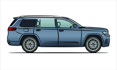 Modern suv car abstract silhouette on white background.  A hand drawn line art of a sedan car. Side view of a crossover vehicle isolated on white background.