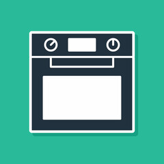 Blue Oven icon isolated on green background. Stove gas oven sign. Vector