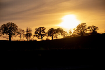 Fototapeta na wymiar Sonnenuntergang auf dem Lande neben der Autobahn