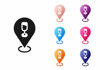 Black Alcohol or beer bar location icon isolated on white background. Symbol of drinking, pub, club, bar. Set icons colorful. Vector