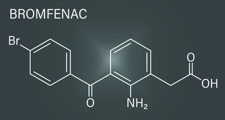 Skeletal formula of Bromfenac NSAID eye drop drug molecule.