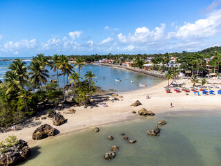 Amazing paradise beach on island with many coconut trees - Morro de Sao Paulo, Bahia, Brazil