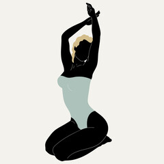 Vector hand drawn minimalistic placard with illustration of girl with blond hair. Creative abstract artwork . Template for card, poster, banner, print for t-shirt, brochure.